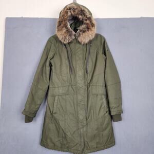 1 Madison Expedition Coat Womens Medium Green Parka Faux Fur Hood Insulated